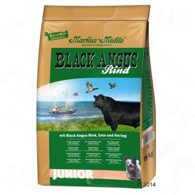 Markus Mühle Black Angus Junior Komplett-Trockenfutter für Hunde ohne chemische Farb-, Geschmacks- und Konservierungsstoffe, ideal für Hunde mit Futterunverträglichkeit, 15 kg