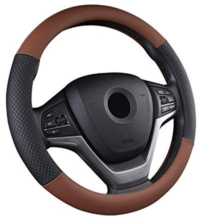 SFONIA Auto Lenkrad Abdeckung Lenkradschutz Lenkradhülle PU Leder Universal 37-38cm/15 Rutschfest Atmungsaktiv Langlebig (Braun)