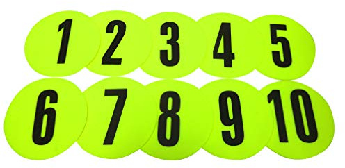 Fitness Health Disc Marker Set Nummeriert von 1 bis 10 - Leuchtend Gelbe und Rutschfeste Punktmarker Für den Außen - und Innenbereich - Langlebig und stark - Geeignet Für Harte Und Weiche Oberflächen