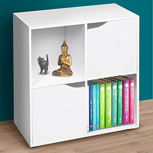 BAKAJI Mueble Armario librería bajo diseño Cubo Moderno Armario Estante con 4 estantes y 2 Puertas Dimensiones 60 x 29 cm decoración casa salón (Blanco)