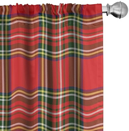 ABAKUHAUS Plaid Tenda a Pannello Set di 2, Irish Culturale Classica, Trattamento della Finestra per Stanza e Camera da Letto, 2 pezzi 75 cm x 245 cm, Rosso Multicolore