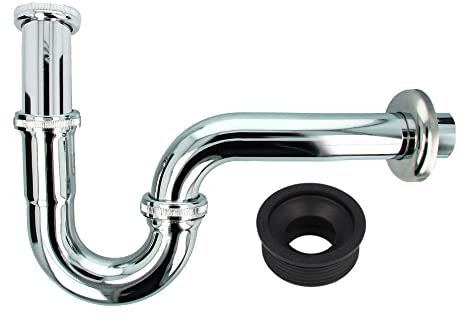 tecuro EDELSTAHL Röhrengeruchsverschluss Siphon für Waschbecken - chrom, mit Siphon-Gummimanschette 50 x 32 mm - 574950