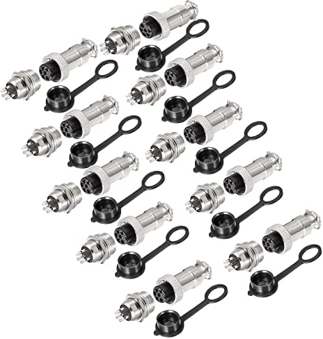 VISSQH 20pcs GX12 6Pin Connettore Aviazione,12mm Maschio/Femmina Connettore Aviazione Spina,Metallo Connettore Pannello Connettori a Filo +Gomma Berretto