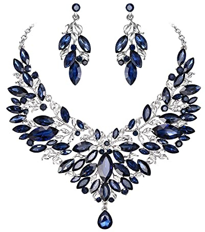 Clearine Parure Bijoux Femme Mariage Mariée Cristal Strass Aile Collier et Boucles d'Oreilles Pendantes Fête Bleu Ton d'argent