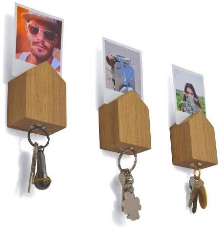 Natuhr magnetischer Schlüsselhalter Little Lodge Bilderahmen Holz Schlüsselbrett (3 Stück | Eiche geölt)