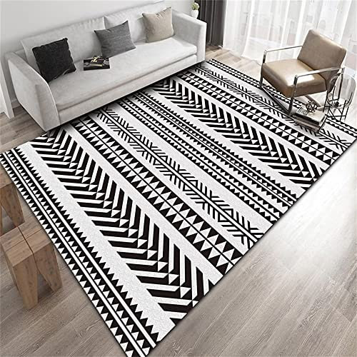 SUNYRDSM Flokati Teppich Waschbar 60x90cm Kinder Teppiche Junge Graue und Schwarze geometrische Muster Wohndekoration Anti-Rutsch und Anti-Fall Teppich Dekoration Wohnzimmer