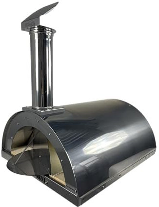 Forno A Legna, Da Esterno, Giardino, Per Pizza, Pane, focaccia, carne, pesce - Alfonso 4 Pizze In Acciaio Inox, con pirometro 500 gradi e porta fuoco, cottura diretta su mattoni refrattari 3 cm