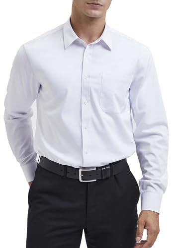 HISDERN Chemise Blanche à Manches Longues pour Hommes Chemise Habillée en Fibre de Bambou Coupe Régulière Chemise sans Repassage avec Poche,XL