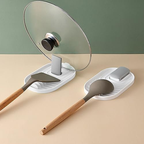 RICHDMI 2-Piece Pot Lid Holder & Spoon Rest, White