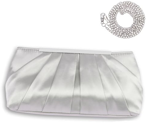 Minicloss Damen Satin Abendtasche Clutch Bag Elegante Kettentasche Handtasche für Damen Hochzeit Handtasche Party Abschlussball （Silber ）