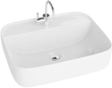 Lavita Karawela Toppmonterat handfat, rektangulärt utan överlopp och med kranhål, högkvalitativt porslin, handfat för modernt badrum, keramik för tvätt (50 x 40 x 14,5 cm, vit)