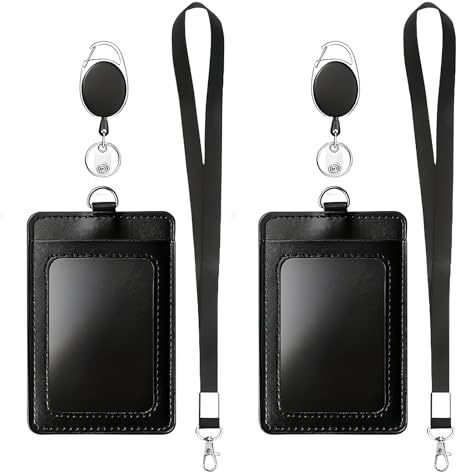 2 Stück Ausweishülle Kartenhülle, Vertikale Ausweishalter aus PU Leder Mit 4 Schlüsselband (2 Drehbarer Karabinerverschluss 2 Nylon Schlüsselband) Elegante ID Card Holder Ideal für Beruf und Alltag
