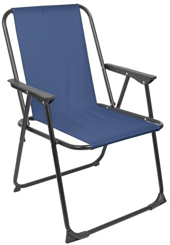 Harbour Housewares 1x Matt-Schwarz/Navy Blau Klappbarer Strandstuhl aus Metall - Tragbar Leicht Adulten Draussen Camping Garten Angeln Sonnenliege Sitz
