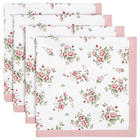 Arquiel Pink Floral Rose Print Cloth Napkins 100% Cotton, 18 X 18 Dinner Napkins Cloth Set, Washable Napkins for Home, Kitchen, Dinner, Party, Wedding, Cocktail, Set of 4