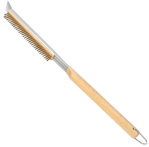 Pizzaofenbürste mit Edelstahl-Steinschaber – Messingborsten – Holzgriff – Ring zum Aufhängen – Outdoor-Pizzaofen-Zubehör – kompatibel mit Ooni, Gozney, Blackstone, Solo-Herdöfen, 53,3 cm