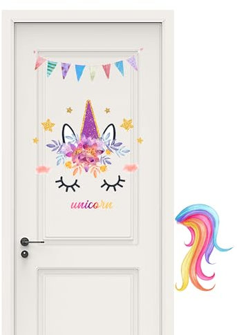 duoyif Wandtattoo Einhorn Türaufkleber, Kinderzimmer Wandaufkleber, Einhorn Türschild Aufkleber, Einhorn Wandsticker Mädchen Für Kinderzimmer Mädchen Schlafzimmer Babyzimmer Tür Wand (A)