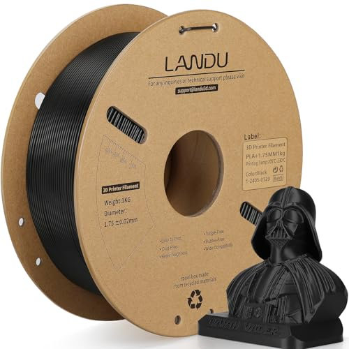 LANDU PLA+ 3D Drucker Filament 1.75mm 1kg PLA Plus Filament 3D Druckmaterialien Zähigkeit Verbesserte Maßgenauigkeit +/-0.02mm für die meisten 3D Drucker, Schwarz