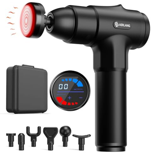 AERLANG Pistola Massaggio Muscolare con Calore, Pistola Massaggiante 20 Velocità Massaggiatore Muscolare Profondo Tessuto Massaggiatore Massage Gun per Regalo Donna e Uomo Compleanno
