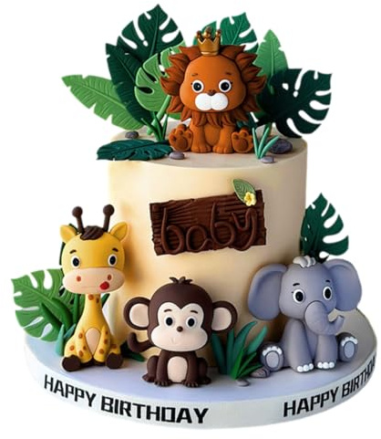 ZOSIGN Tiere Geburtstag Tortendeko, 4 Stück Zoo Dschungel Safari Thema Deko für Baby Shower Junge Mädchen Kinder