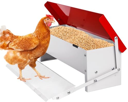 Comedero para Pollos con Pedal Metálico Capacidad 7kg, Alimentador Antidesperdicio Resistente a la Intemperie para Exterior con Tapa Protectora, Adecuado para 6 a 12 Pollos, Patos y Gansos