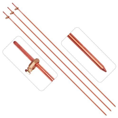 MOKIKUBA 3 Pcs Grounding Rod with Copper Ground Rod Clamp 4ft Electrical Grounding bar for Electric Fences Satellite Dishes Generator Grounding Earthing