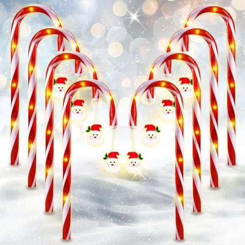 BORDEAG Bastones de Caramelo LED para Decoración Navideña - 8 Unidades, 8 Modos, Iluminados para Exteriores - Iluminación de Navidad para Jardín