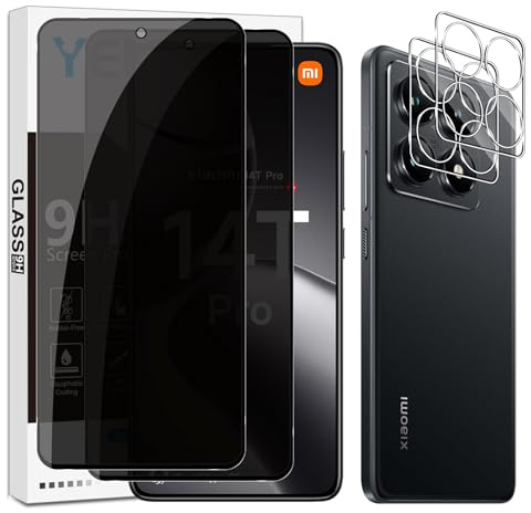 Yenwen Sichtschutzfolie für Xiaomi 14T Pro 5G für Panzerglas, 2 Stück Sichtschutz und 2 Stück Kameraschutz, 9H Härte Privacy Schutzfolie Folie Anti Spy Blickschutzfolie