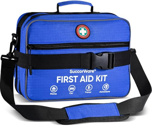 Professional 435 Pieces Large First Aid Kit - Includes Compressed Gauze - Compartments Emergency Medical Kit for Home, Camping, Backpacking, Travel, Boat, Car,Outdoors (Blue)