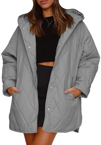 YMING Mujer Color Sólido Estilo Simple Chaqueta Elegante Multifuncional Engrosada Color Claro Chaqueta De Moda Relajada Y Cómoda Gris M