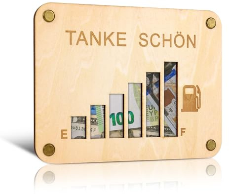 TAKULA Geldgeschenk Auto Spardose Tankgutschein Holzbox Finanzspritze | Für Autokäufer, Führerschein-Besteher und Auto-Fans. Banknoten aufbewahren. Lustige Finanzspritze für jeden Autofahrer.