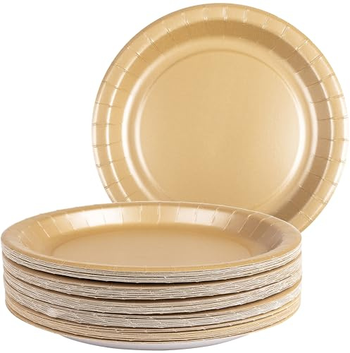 HEKU Bio-Pappteller, 23cm Ø goldenes Design, 50er-Pack I Umweltfreundlich & Stilvoll I Ideal für Festlichkeiten I Großformat für Hauptgerichte