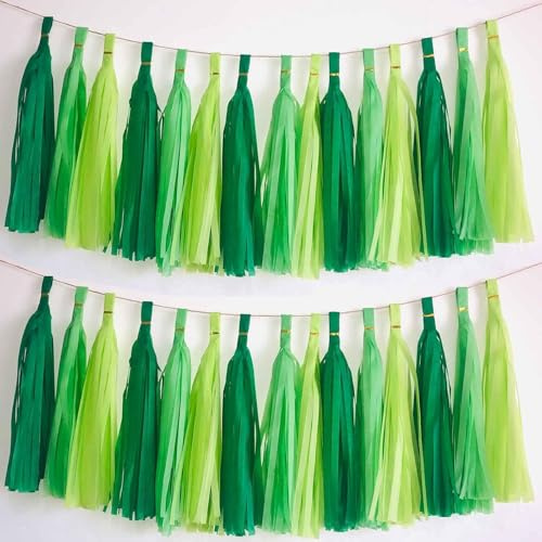 We Moment Zone 15 Stück Grün Quaste Girlande，Seidenpapier Tassel Girlande für Baby Dusche Deko,Geburtstag,Hochzeit Party Dekoration