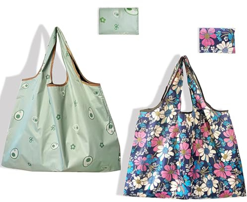 2 Sacs de Courses Pliables Réutilisables - Résistants 15kg avec Pochette