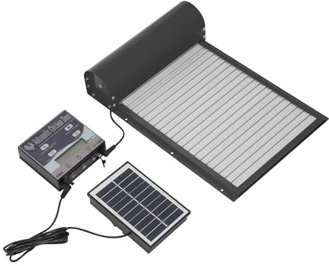 Automatische Hühnerklappe Solar mit Bedienfeld, Hühnertür Elektrische HühnerklappeTüröffner mit Fernbedienungs/Manueller/Timer/Lichtsensor-Modus für Geflügel (Schwarz)