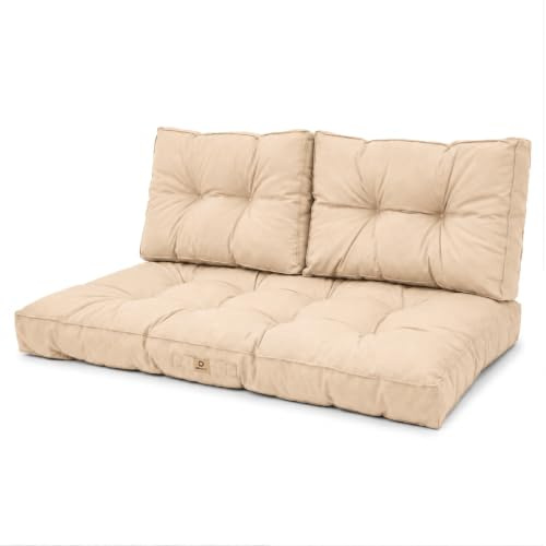 deco arts Coussins pour Salon de Jardin - Coussins extérieur - 120x60 cm - Coussin de Remplacement pour Fauteuil, Banc & Chaise d'extérieur - Imperméable, Confortable & capitonné - Beige