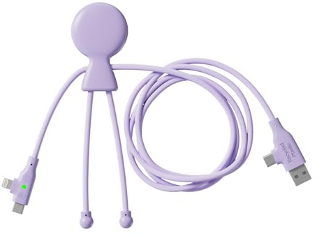 Xoopar Mr Bio Long Fast Câble USB 3 en 1 Charge Rapide 60 W 1,2 m - Violet | Charge rapide 60 W sur 1,20 m : USB, USB-C et Lightning - un seul câble pour smartphones, tablettes et écouteurs