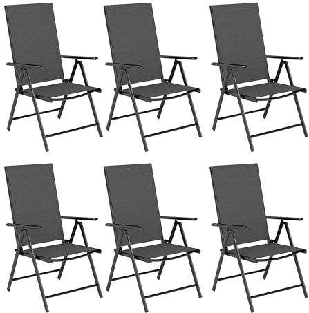 PHI VILLA Gartenstühle 6er Sets, Gartenstühle mit Aluminiumrahmen, 6X verstellbar mit 7 sitzpositionen Gartenstuhl Klappstühle Gartensessel Wetterresistent