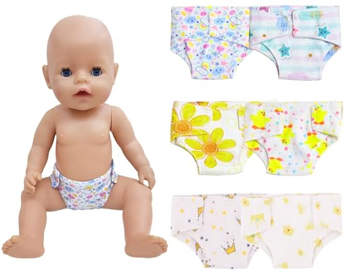 6 pannolini per bambole per bambole, 30-43 cm, fiori e stelle, pannolini per bambole, dolci e squisiti, riutilizzabili, regalo per bambine e bambine, 6 pezzi di vestiti per bambole