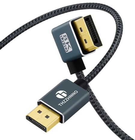 Thzzhnno Cavo 90° DisplayPort da 0.5M, Angolo Sinistro Cavo Displayport 1.4 Supporta fino a 8K, 4K/60Hz per monitor da gioco e scheda grafica