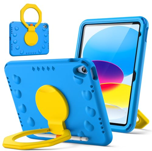 JETech Barn Fodral för iPad (A16) 11:e/10:e Generationen (2025/2022) med 360 Grader Roterande Handtagsstativ, Stötsäker Lättvikt Tablet Case Skal med Pennhållare (Blå)