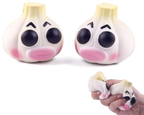 Anboor Uppsättning av 2 vitlökssquishies leksaker, Kawaii doftande långsam återfjädrande skum-quishies mat kläm-fidget leksaker stressminskning för barn tonåringar vuxna
