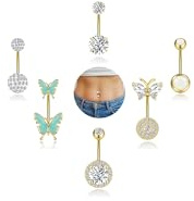 Kenivira 6 Pièce Piercing Nombril Acier Chirurgical Or Argent Percing au Nombril Piercing Bijoux de Corps pour Femmes
