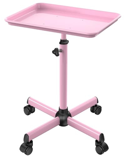 Salon-Tablett, Tattoo-Tablett, Rollwagen, Service-Rolltablett, höhenverstellbares Styling-Tablett, Aufbewahrungstablett für Schönheitssalon, Klinik, Spa (Rosa)