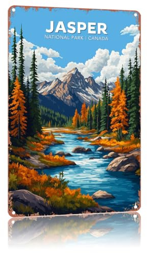 Jasper metal sign Jasper National Park Aluminum signs Canada National Park Scenery Poster Wall decoration suitable for bedroom, living room, bar, dining room, kitchen, fence and guardrail，8x12Inch