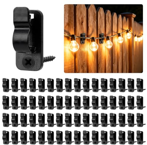 Xujinsongg 80 Pack Outdoor String Light Clips Screw- in Hooks, Black | Fairy Light Hooks, Fence Panel Clips, Cable Hangers, Outdoor Christmas Lights Clips, Garden Light Hooks