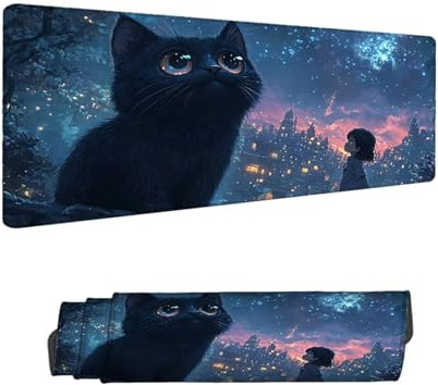 Alfombrilla de Ratón para Juegos, Negro Alfombrilla Ratón XXL 1500 x 800 MM,Gato Escritorio Desk Mat, Mouse Pad con Superficie Suave y Base de Goma Antideslizante, para Oficina Gaming en Casa H-9204