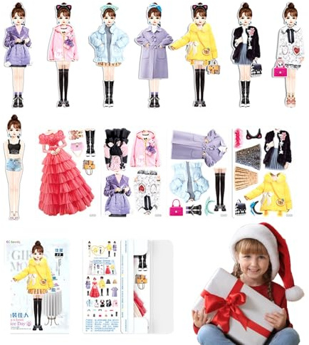 Papier-Anziehpuppen – Magnetisches Prinzessinnen-Set | Rollenspiel-Outfit-Ausschnitte, kreative bunte Kleidungspuzzles, Geburtstag, Weihnachten, Geschenk für Mädchen, Kleinkinder, Kinder, Fantasie, Sp