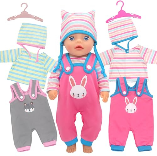 6 Stück Puppenkleider für 12-14 Zoll Baby Puppen, Süße Puppen Kleidung mit Koala Hasen Overall Mütze Oberteil Kleiderbügel 30-35cm Neue Puppenkleidung Outfits Puppenzubehör Geburtstag Geschenk