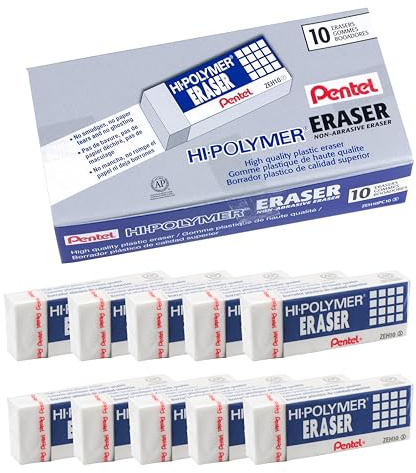 Pentel Hi-Polymer Block Eraser, Large, White, Pack of 10 Erasers