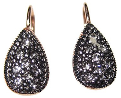 Strass-Ohrringe Sterling-Silber vergoldet Rot-Vergoldung 18 Karat leicht glitzernd Tropfen-Form Brisur Klappbügel Jugendstil chic Fest Handarbeit Italien